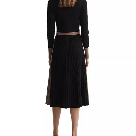 NWT REISS Mia Colorblock Knit Midi Dress Black/Tan Size XS - Picture 5 of 8
